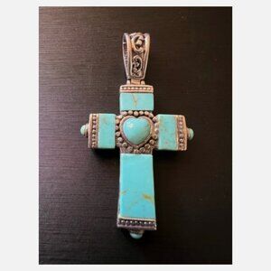 Sterling Silver Turquoise Cross Pendant - Heart/Celtic Design 925